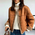 Women's Cozy Button Front Suede Faux Fur Lined