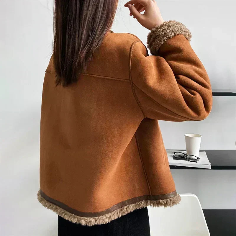 Women's Cozy Button Front Suede Faux Fur Lined