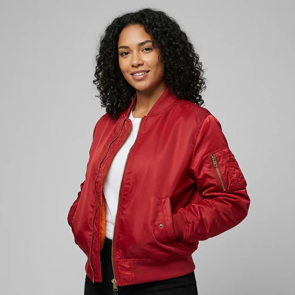 Women's MA-1 Bomber Nylon Zip Pocket