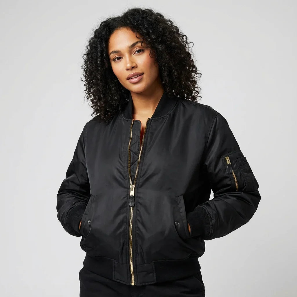 Women's MA-1 Bomber Nylon Zip Pocket