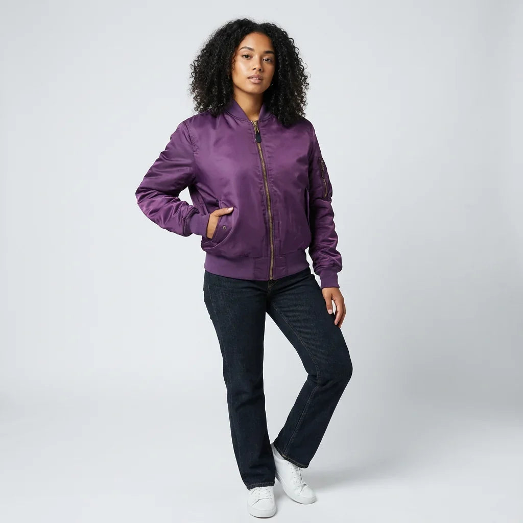 Women's MA-1 Bomber Nylon Zip Pocket