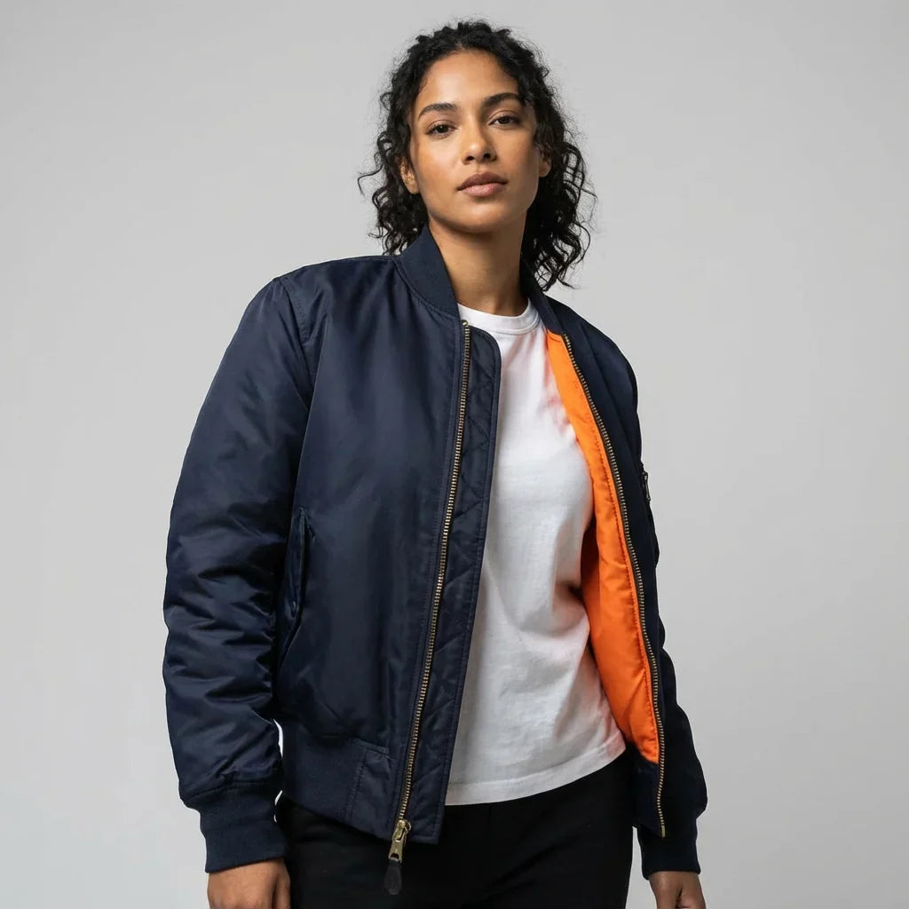 Women's MA-1 Bomber Nylon Zip Pocket