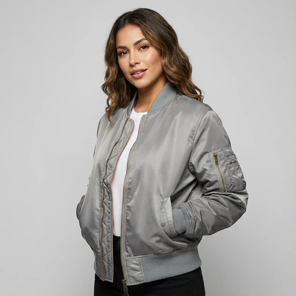 Women's MA-1 Bomber Nylon Zip Pocket