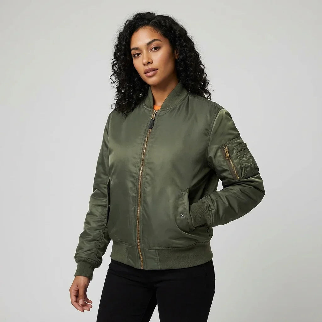 Women's MA-1 Bomber Nylon Zip Pocket