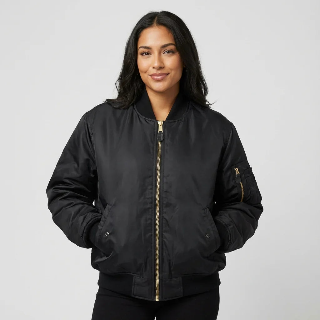 Women's MA-1 Bomber Nylon Zip Pocket
