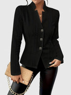 Women's Stand Collar Button Front Long Sleeve