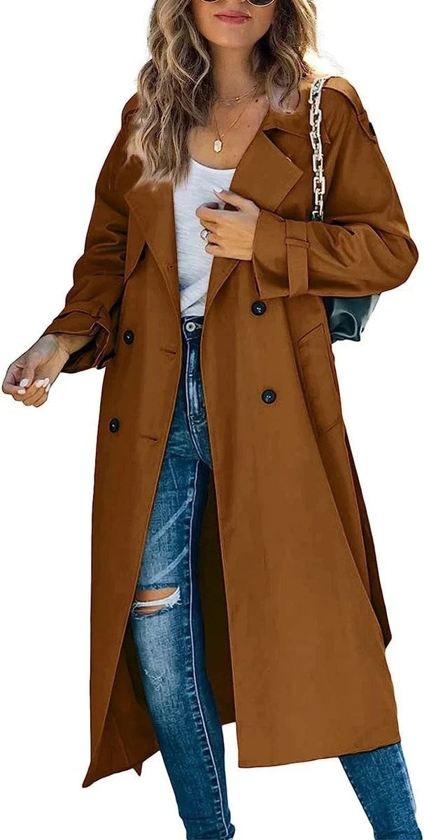 Women's Belted Double Breasted Long Sleeve