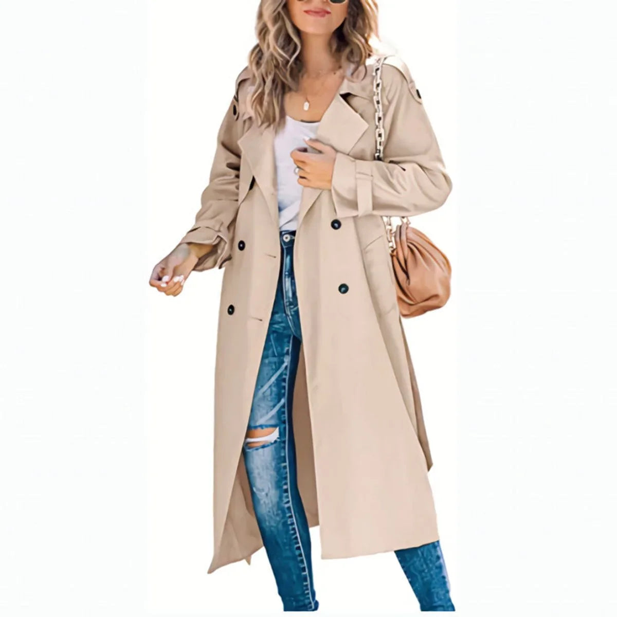 Women's Belted Double Breasted Long Sleeve