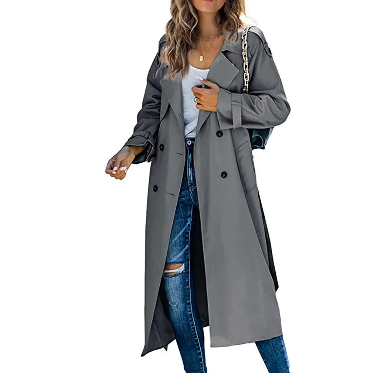 Women's Belted Double Breasted Long Sleeve
