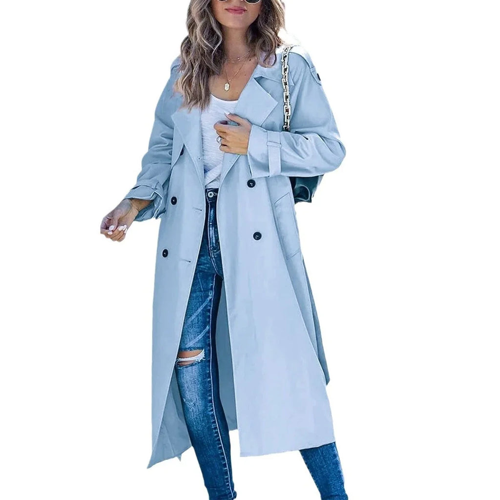 Women's Belted Double Breasted Long Sleeve