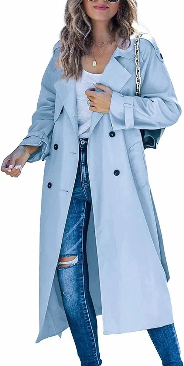 Women's Belted Double Breasted Long Sleeve