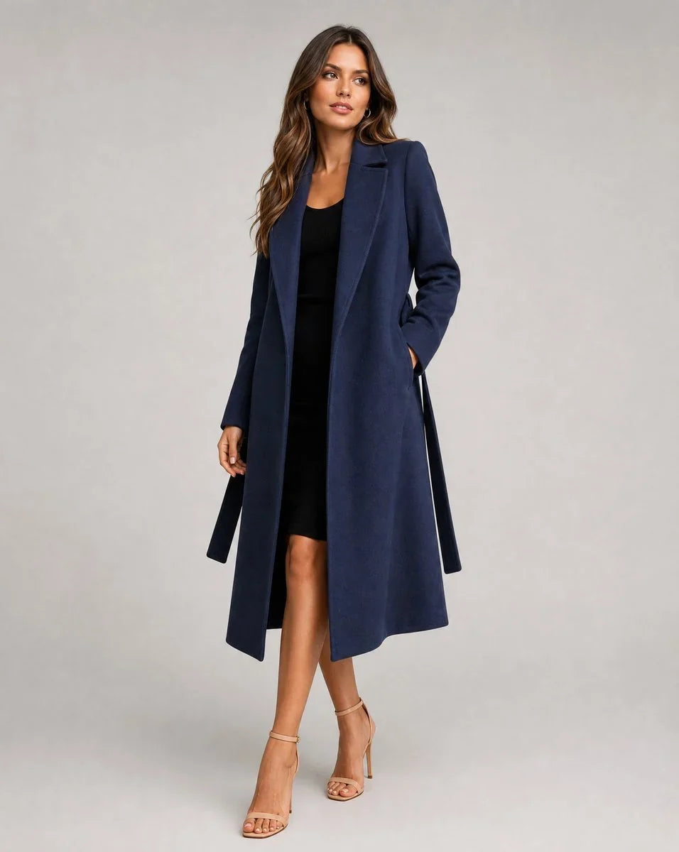 Women's Belted Wool-Blend Long Lapel