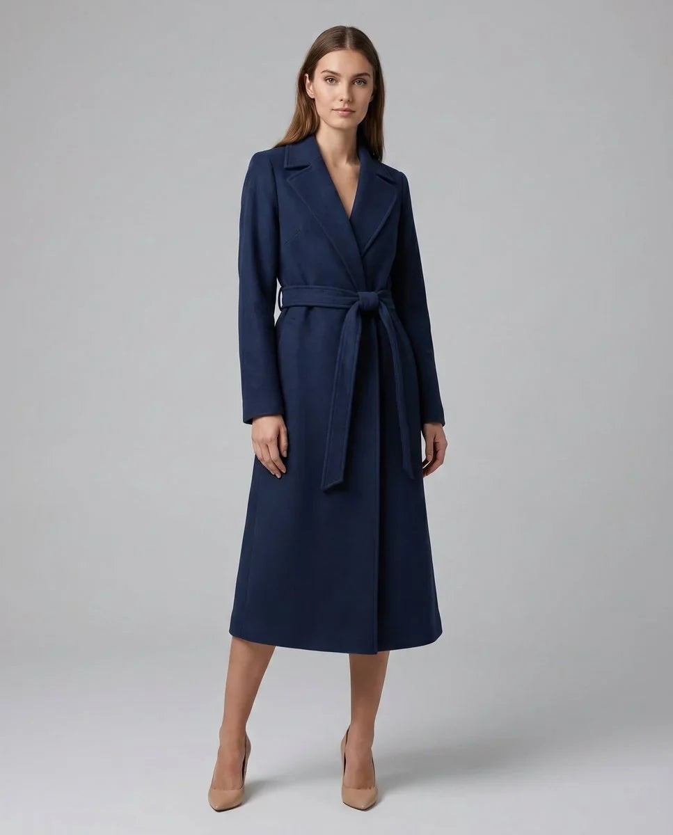 Women's Belted Wool-Blend Long Lapel