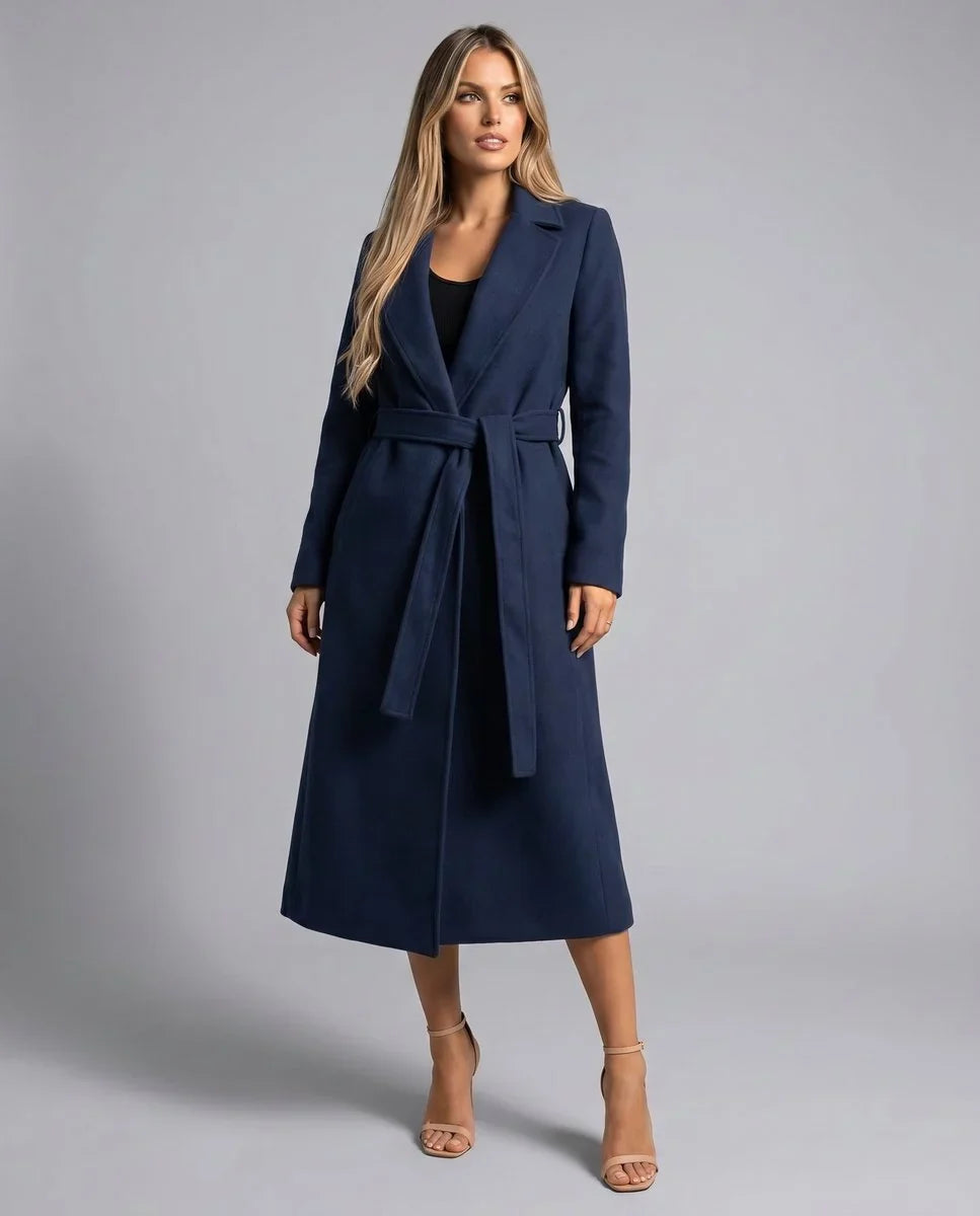 Women's Belted Wool-Blend Long Lapel