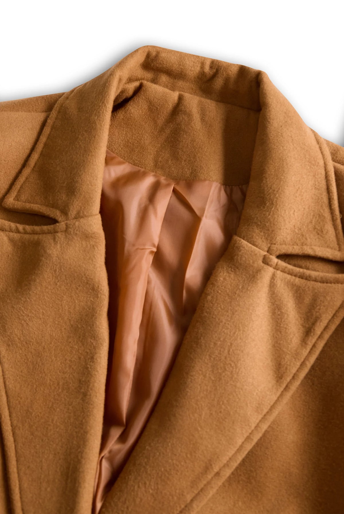 Women's Camel Belted Double Breasted Long Sleeve