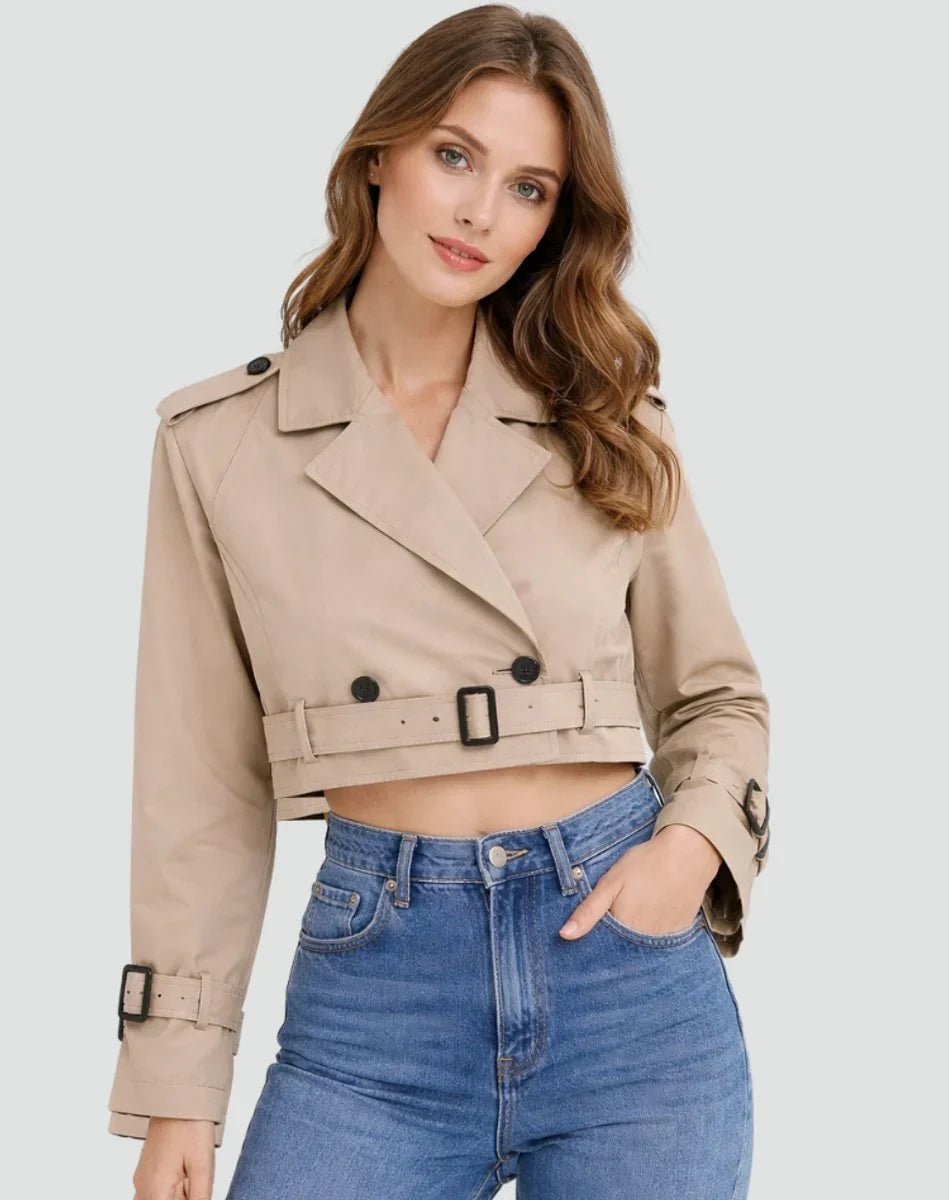 Women's Cropped Double Breasted Belted