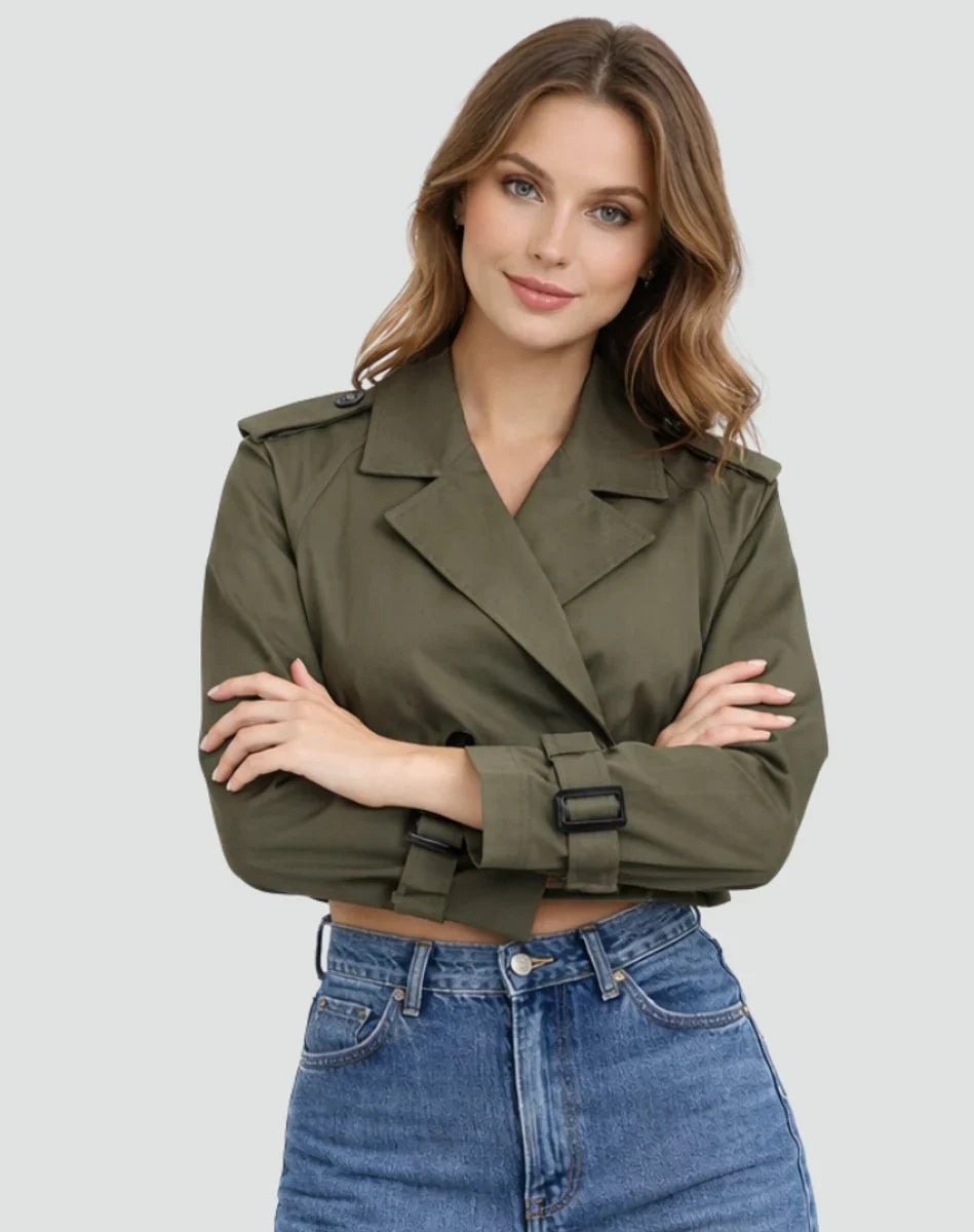 Women's Cropped Double Breasted Belted