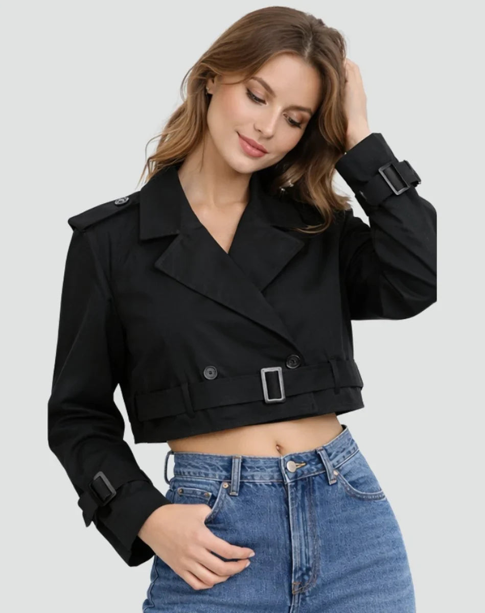 Women's Cropped Double Breasted Belted
