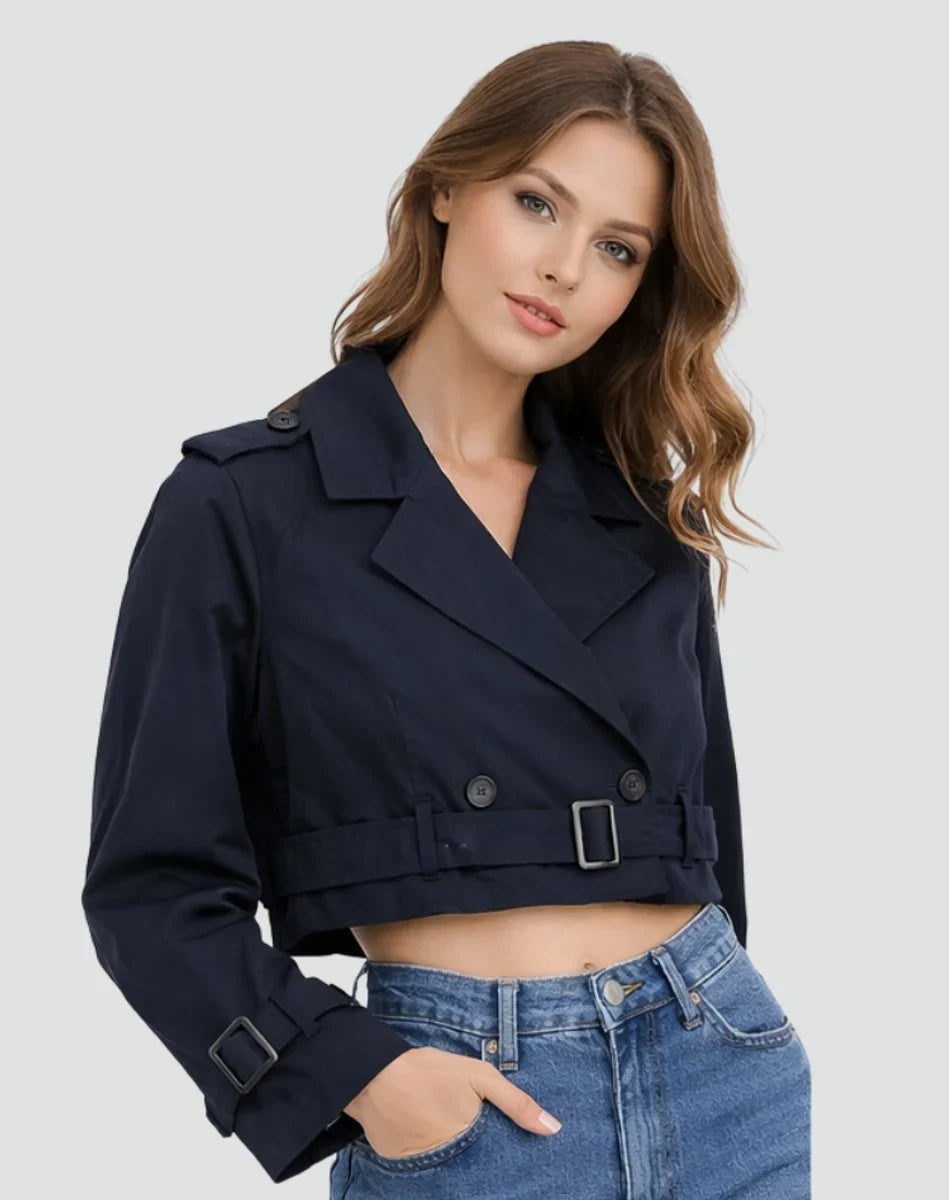 Women's Cropped Double Breasted Belted