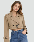 Women's Cropped Double Breasted Belted