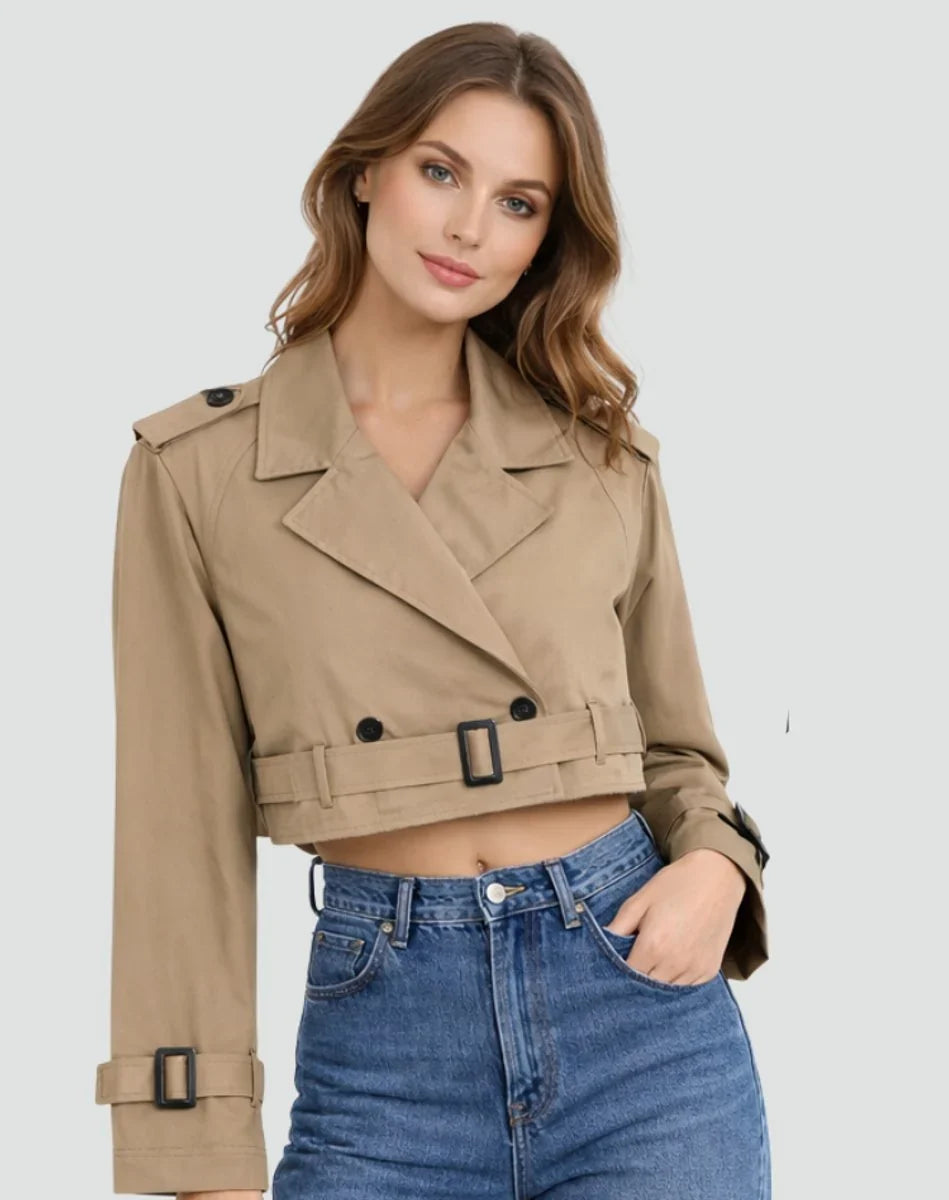 Women's Cropped Double Breasted Belted