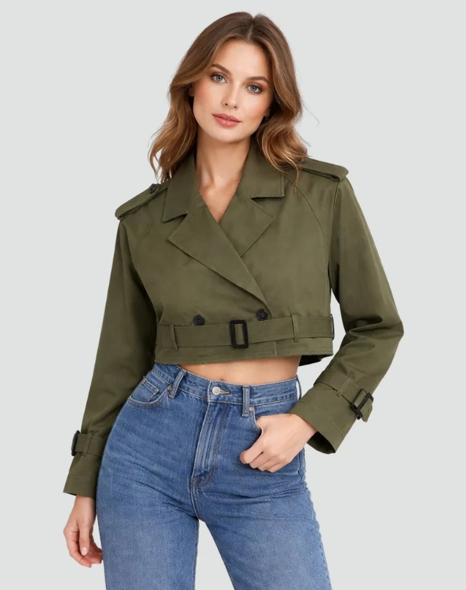 Women's Cropped Double Breasted Belted