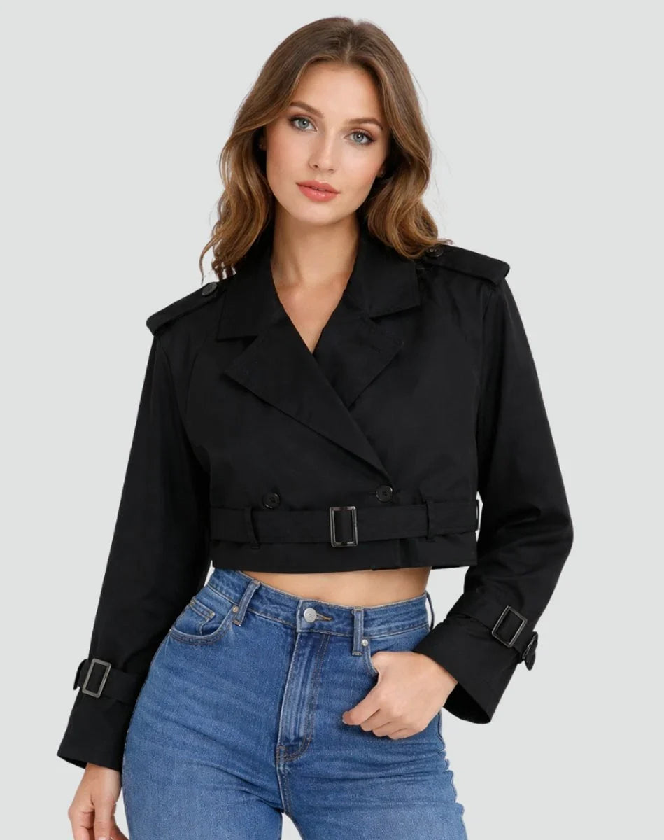 Women's Cropped Double Breasted Belted