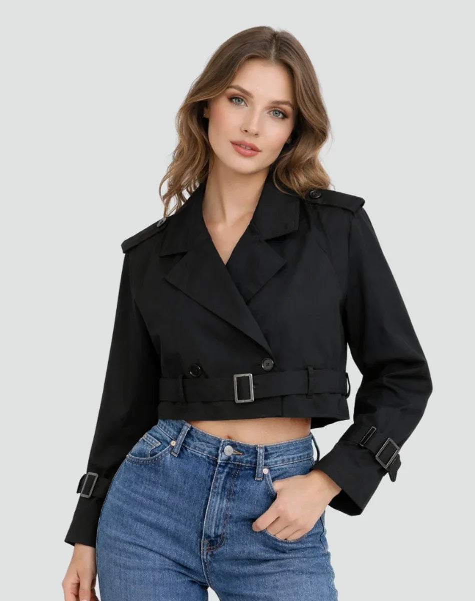 Women's Cropped Double Breasted Belted