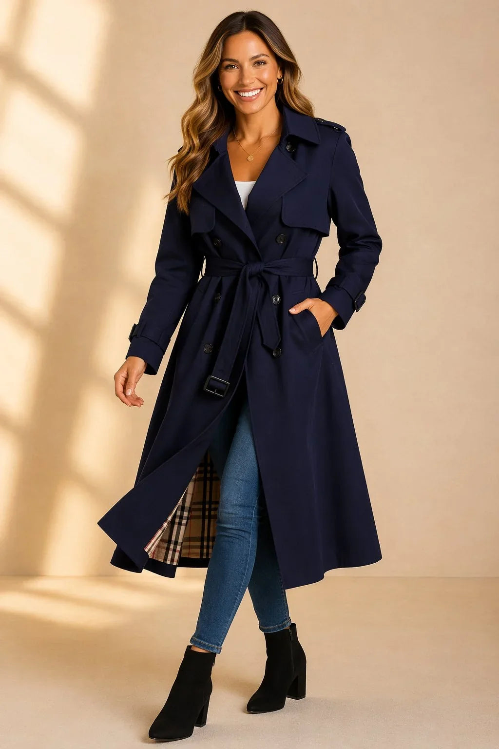 Women's Double Breasted Belted Long Sleeve