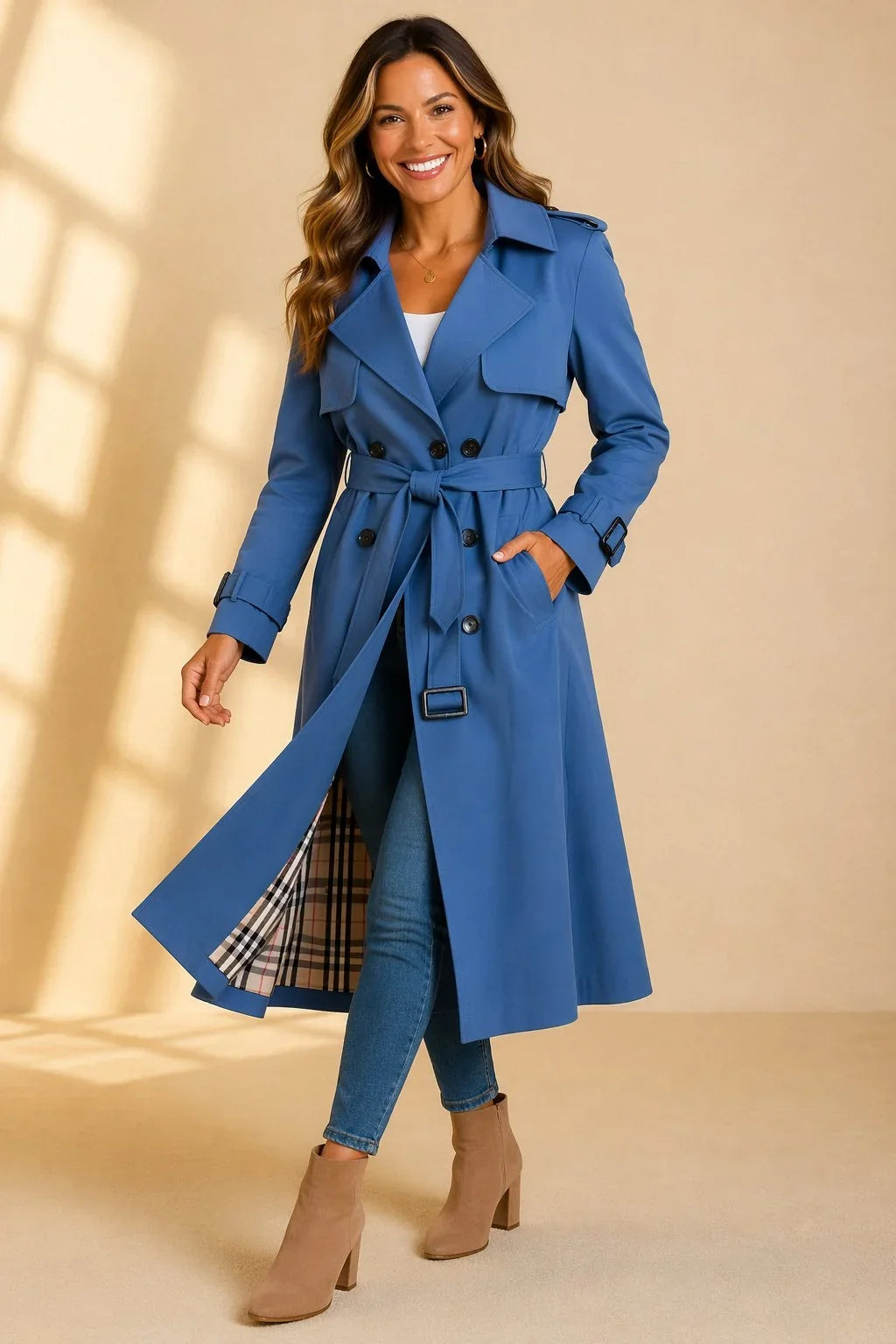 Women's Double Breasted Belted Long Sleeve