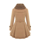 Women's Faux Fur Collar Double Breasted Belted