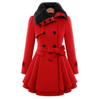 Women's Faux Fur Collar Double Breasted Belted