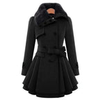 Women's Faux Fur Collar Double Breasted Belted
