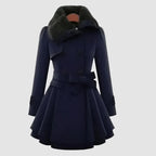 Women's Faux Fur Collar Double Breasted Belted