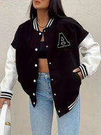 Women's Contrast Sleeve Letterman Snap Button