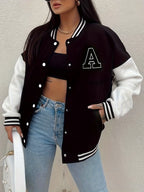 Women's Contrast Sleeve Letterman Snap Button