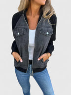Women's Denim Baseball Bomber