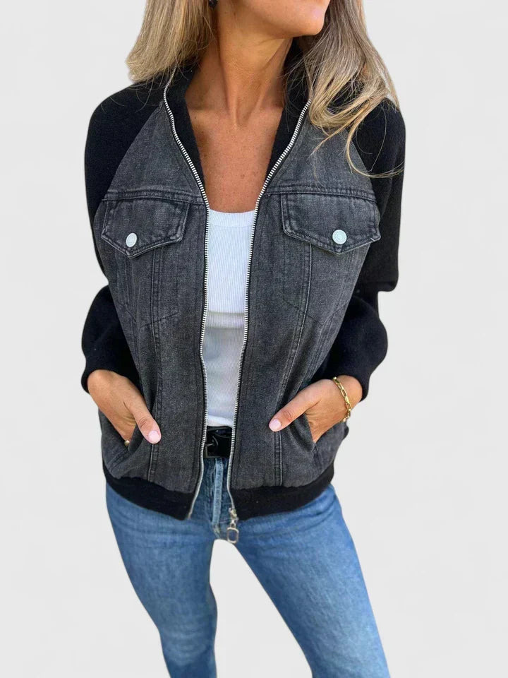 Women's Denim Baseball Bomber