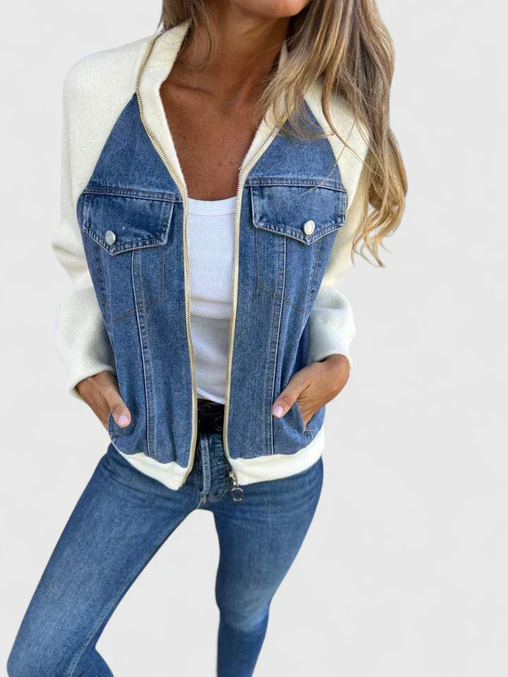 Women's Denim Baseball Bomber