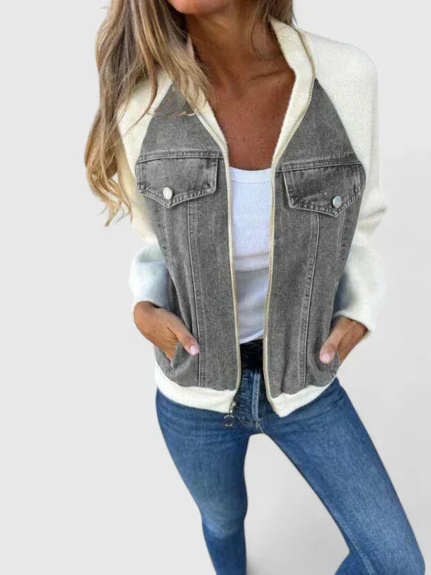 Women's Denim Baseball Bomber