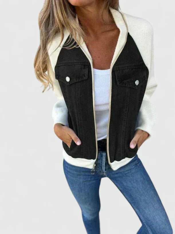 Women's Denim Baseball Bomber