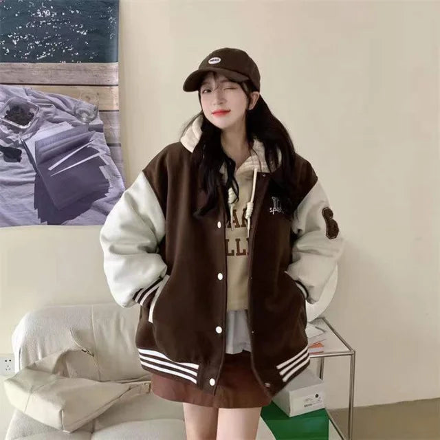 Women's Oversized Letterman Baseball Bomber