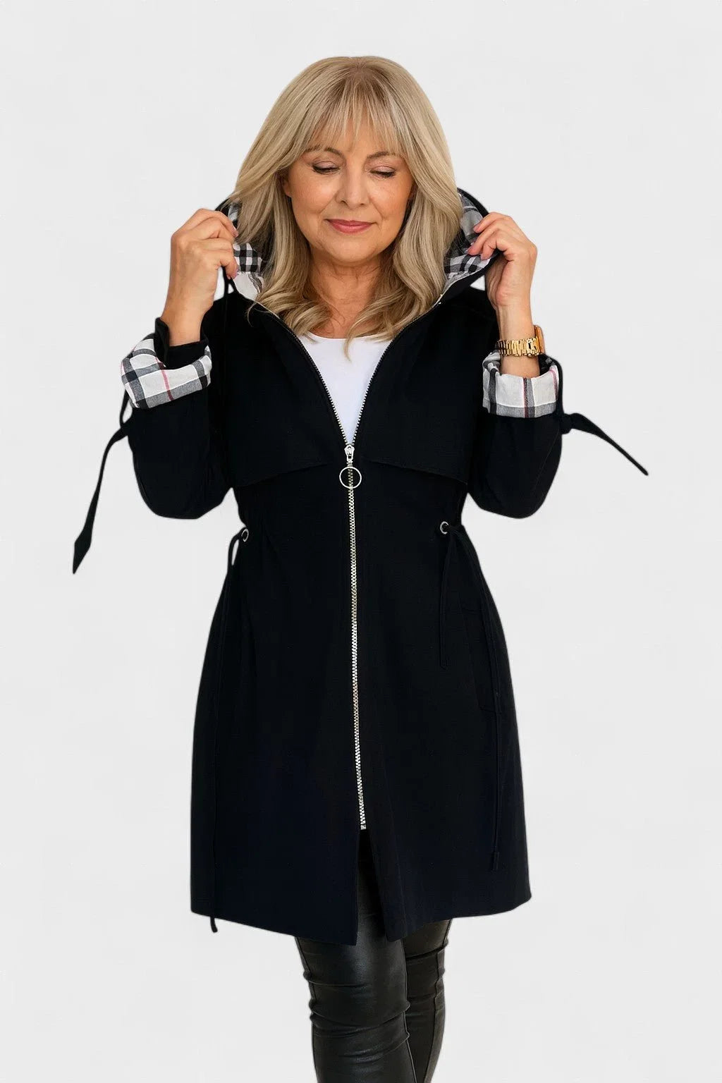 Women's Hooded Plaid Lined Zip Front