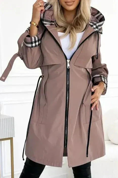 Women's Hooded Plaid Lined Zip Front