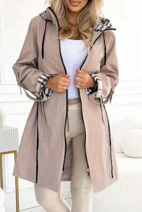 Women's Hooded Plaid Lined Zip Front