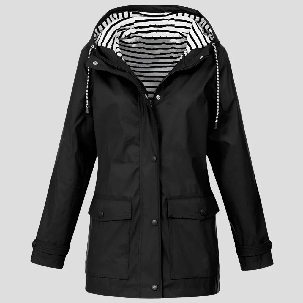 Women's Hooded Raincoat Adjustable Drawstring