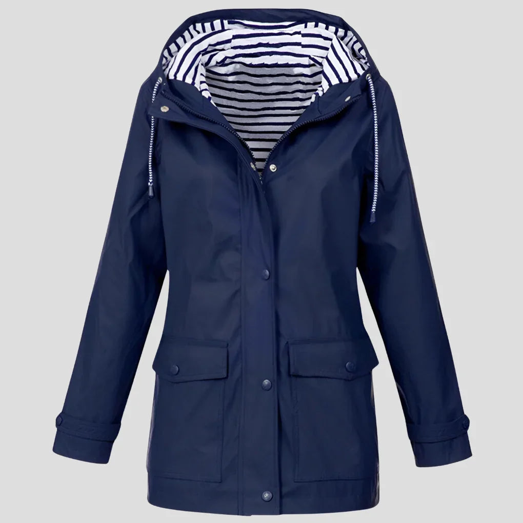 Women's Hooded Raincoat Adjustable Drawstring