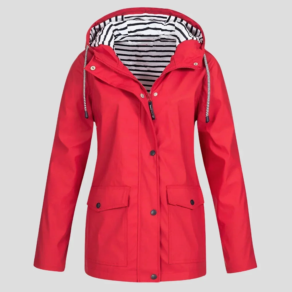 Women's Hooded Raincoat Adjustable Drawstring