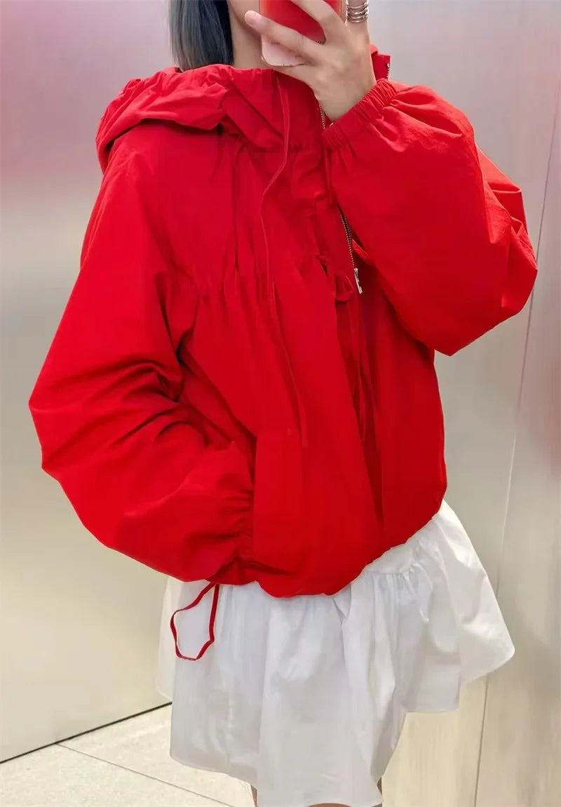 Women's Hooded Zip Front Gathered Hem