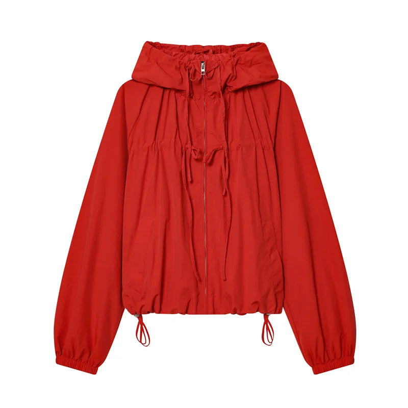 Women's Hooded Zip Front Gathered Hem